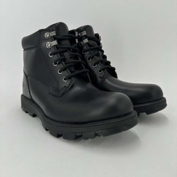 UGG Men's Steton Lace-up Boots size 7 Black Leather Water Repellent Wool-Lined